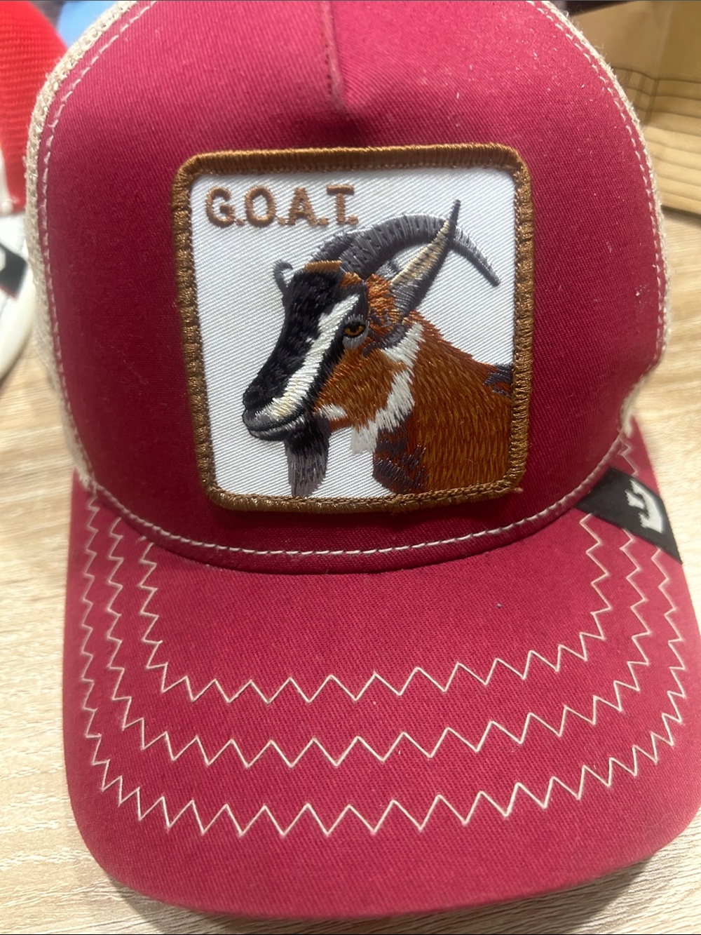 Goorin bros  G.O.A.T Patch Trucker Hat in Deep Red. Euc